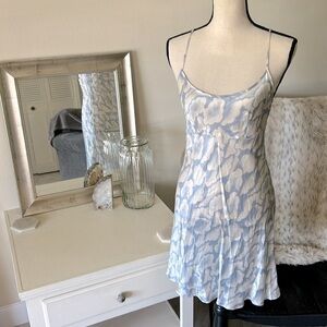 Vintage America Light Blue and White Floral Satin Slip Dress